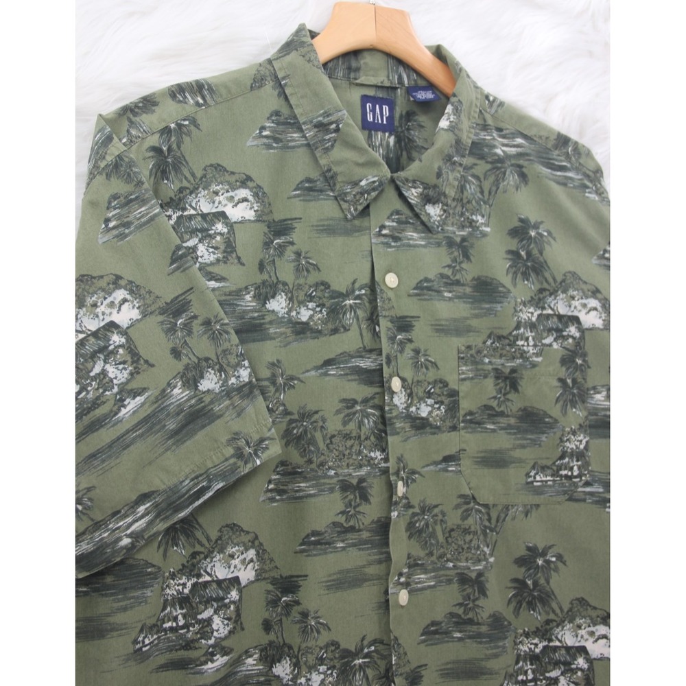 Vintage GAP Loop Collar Shirt Mens Extra Large XL Green Camp Tropical Hawaiian
